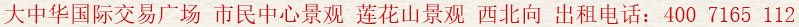 大中華國際交易廣場 市民中心景觀 蓮花山景觀 西北向 出租電話:400 7165 112